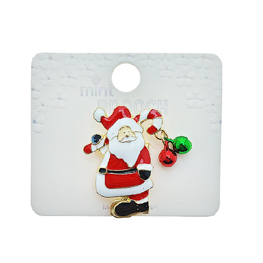 Enamel Christmas Santa Jingle Bell Brooch Pin