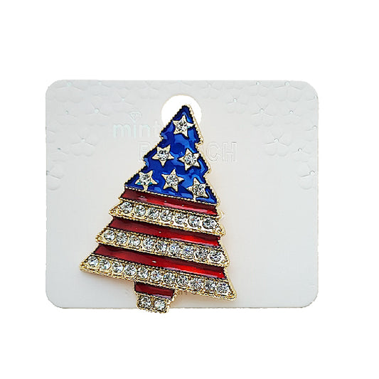 USA American Flag Christmas Tree Brooch Pin