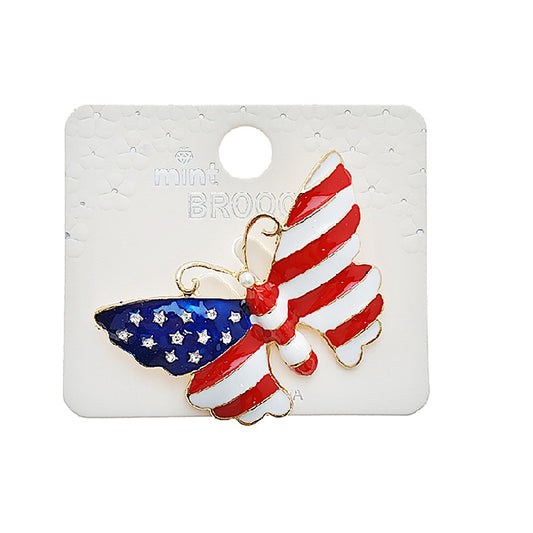 Enamel American Flag Butterfly Brooch