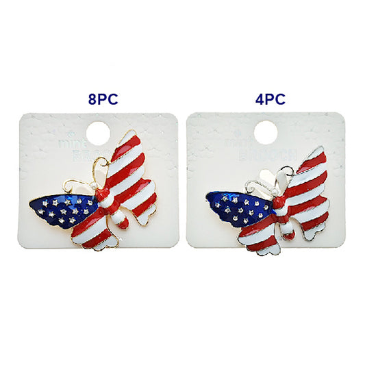 Enamel American Flag Butterfly Brooch