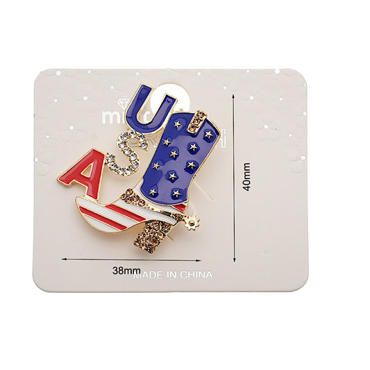 Enamel USA Western Boot Brooch