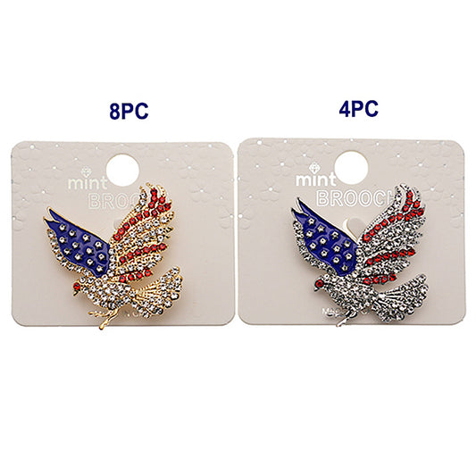 Rhinestone Patriotic American Eagle Brooch