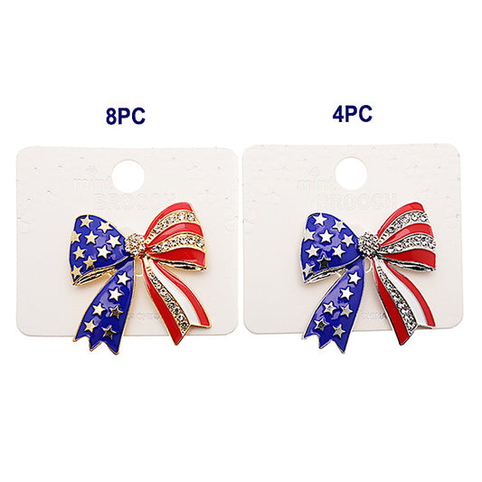 Enamel American Flag Bow Brooch