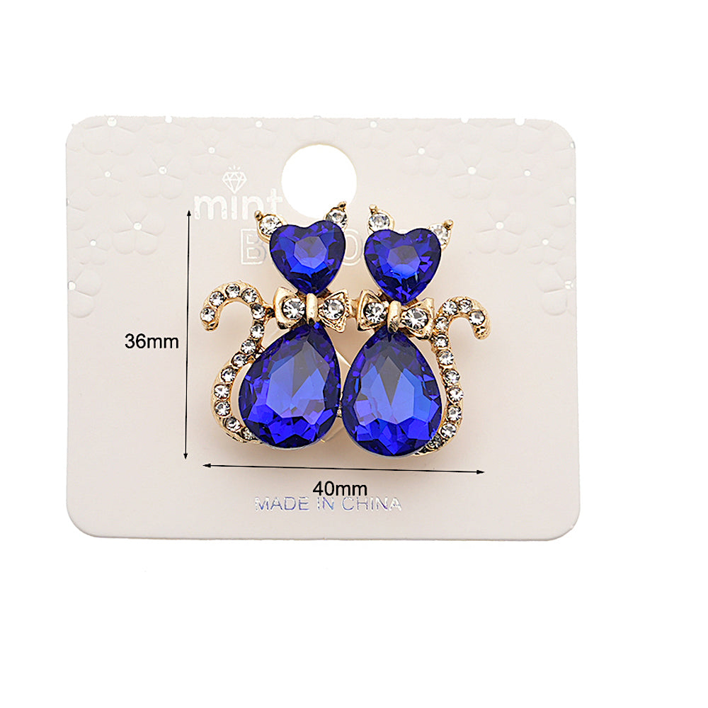 Crystal Cat Pair Brooch