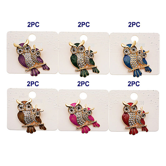 Rhinestone Owl Pair Brooch