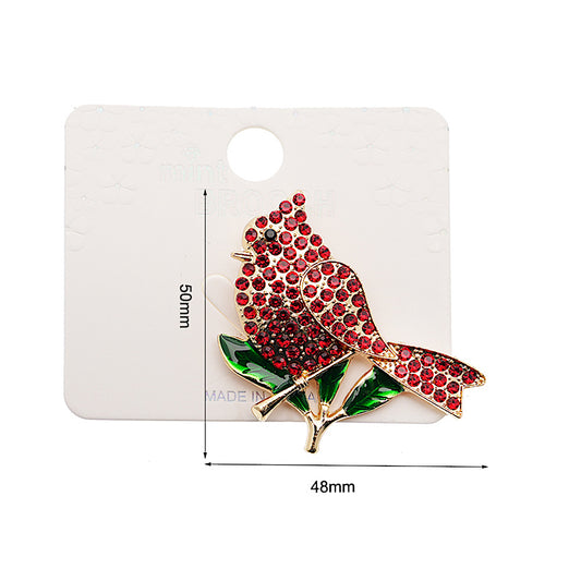 Rhinestone Perched Cardinal Brooch