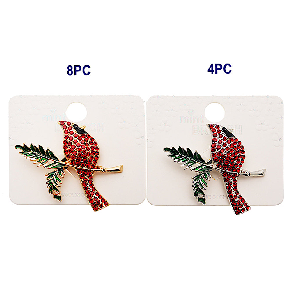 Rhinestone Perched Cardinal Brooch