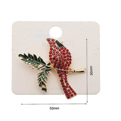 Rhinestone Perched Cardinal Brooch