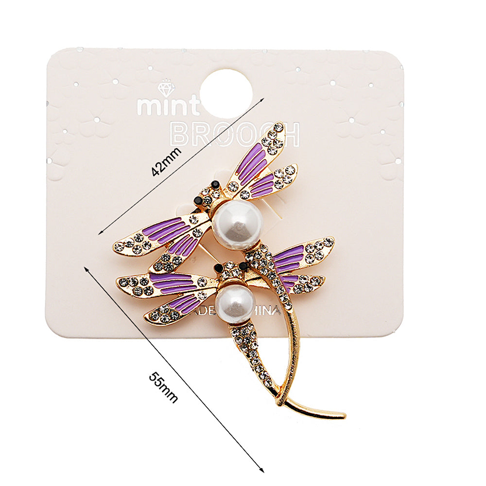 Enamel Rhinestone Dragonfly Pair Brooch