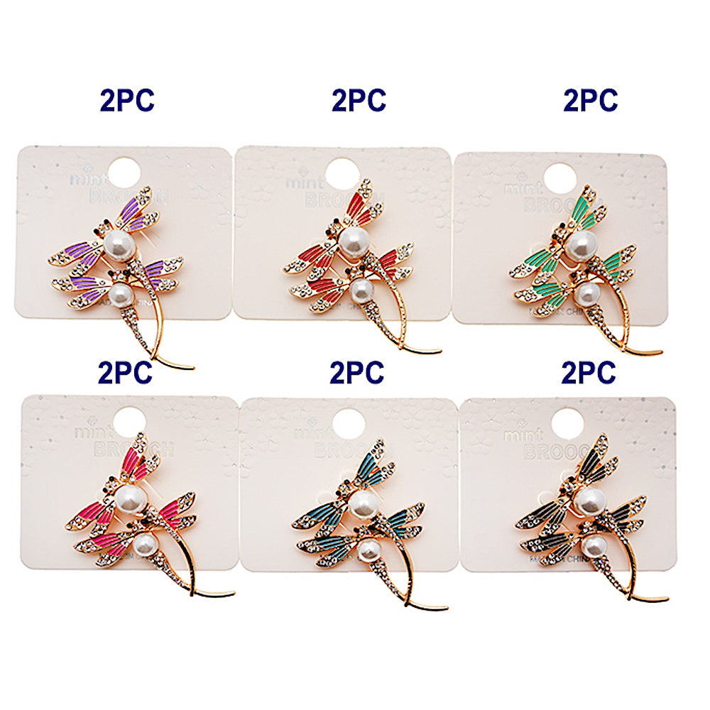 Enamel Rhinestone Dragonfly Pair Brooch