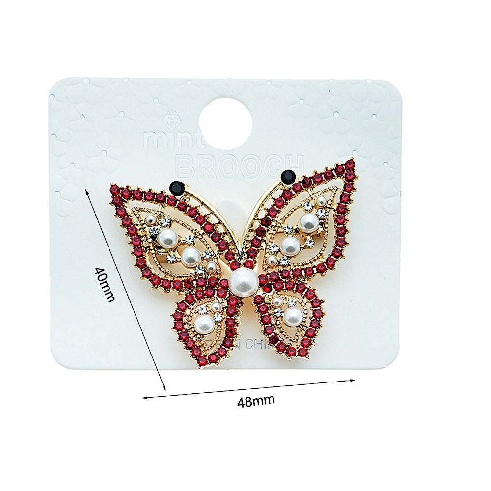 Rhinestone Pearl Butterfly Brooch