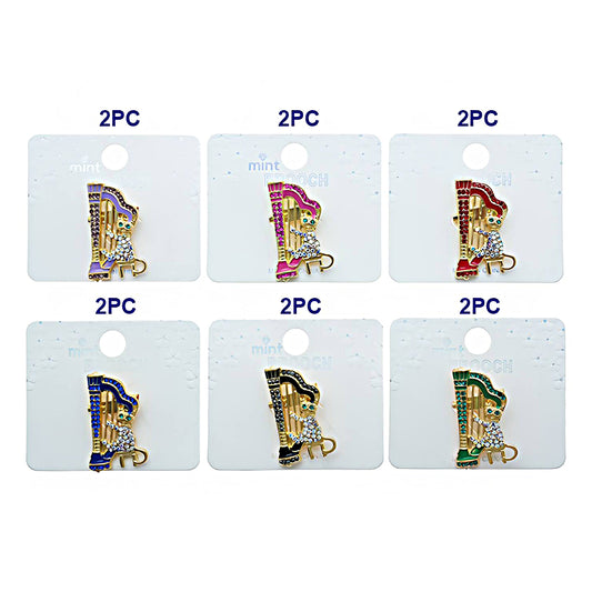 Rhinestone Cat Playing Harp Brooch