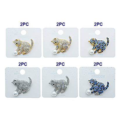 Rhinestone Playful Cat Brooch