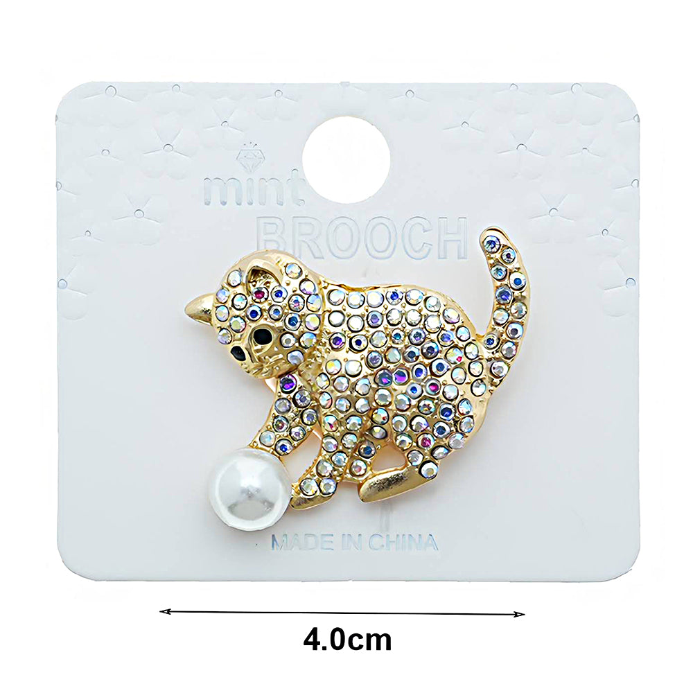 Rhinestone Playful Cat Brooch