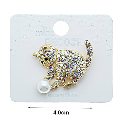 Rhinestone Playful Cat Brooch