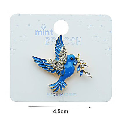 Enamel Dove With Olive Branch Brooch