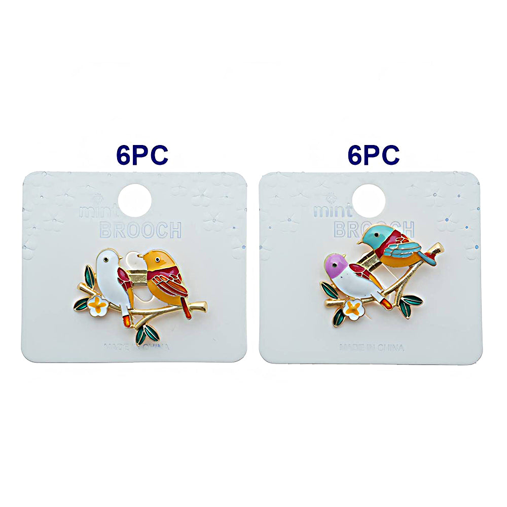 Enamel Perched Pair Of Birds Brooch