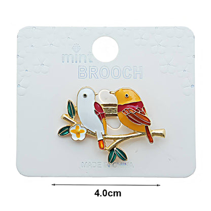 Enamel Perched Pair Of Birds Brooch
