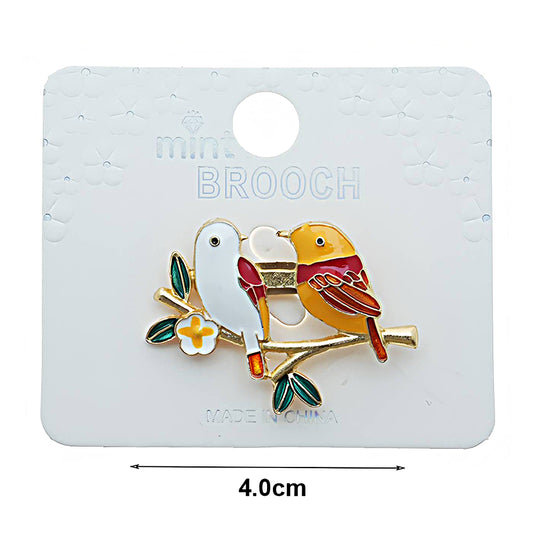 Enamel Perched Pair Of Birds Brooch