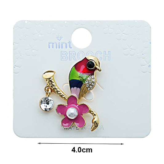 Enamel Perched Bird Brooch