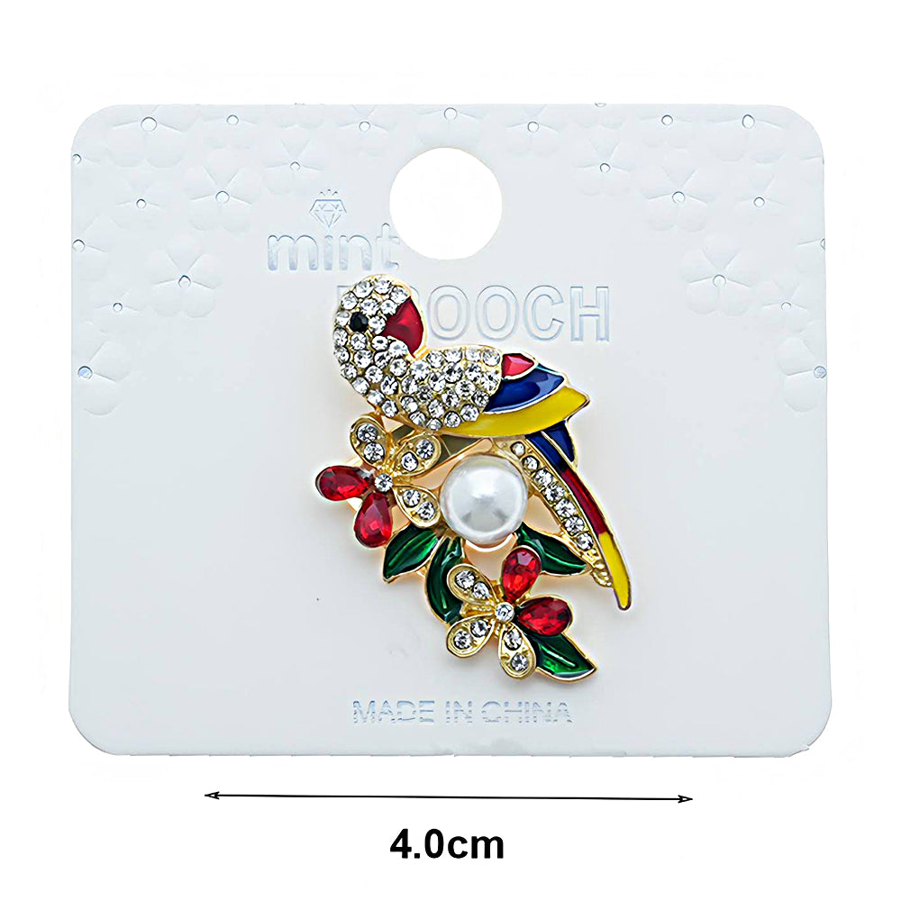 Rhinestone Perched Parrot Brooch