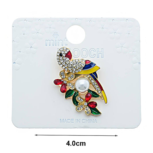 Rhinestone Perched Parrot Brooch