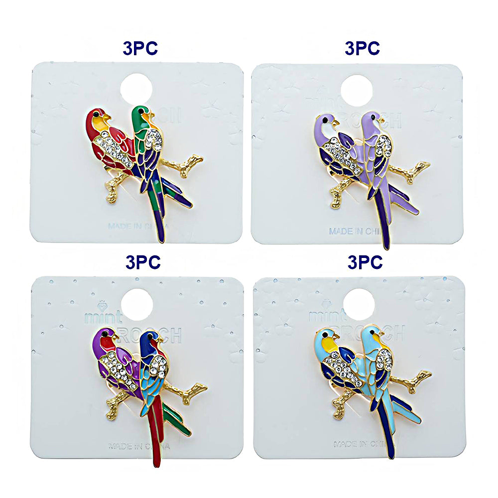 Enamel Perched Bird Pair Brooch