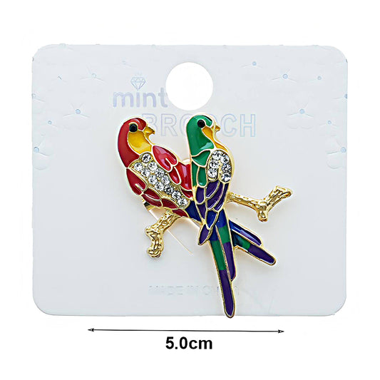 Enamel Perched Bird Pair Brooch