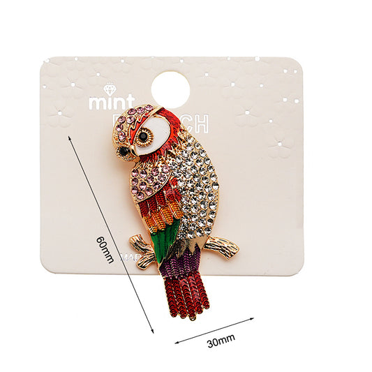 Rhinestone Perched Parrot Brooch