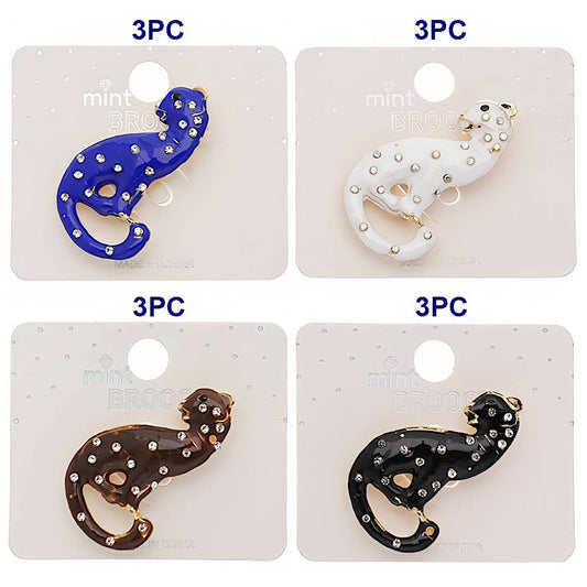 Enamel Rhinestone Cheetah Brooch
