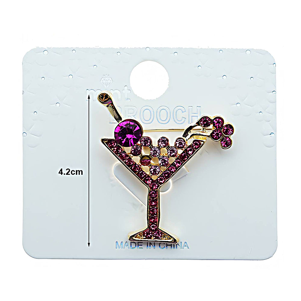 Rhinestone Martini Cocktail Glass Brooch