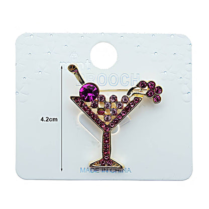 Rhinestone Martini Cocktail Glass Brooch
