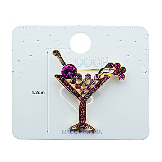 Rhinestone Martini Cocktail Glass Brooch