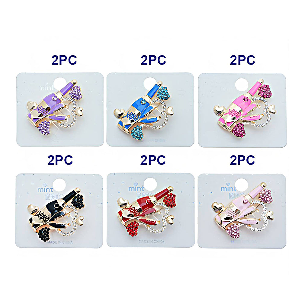 Enamel Rhinestone Champagne Bottle Brooch
