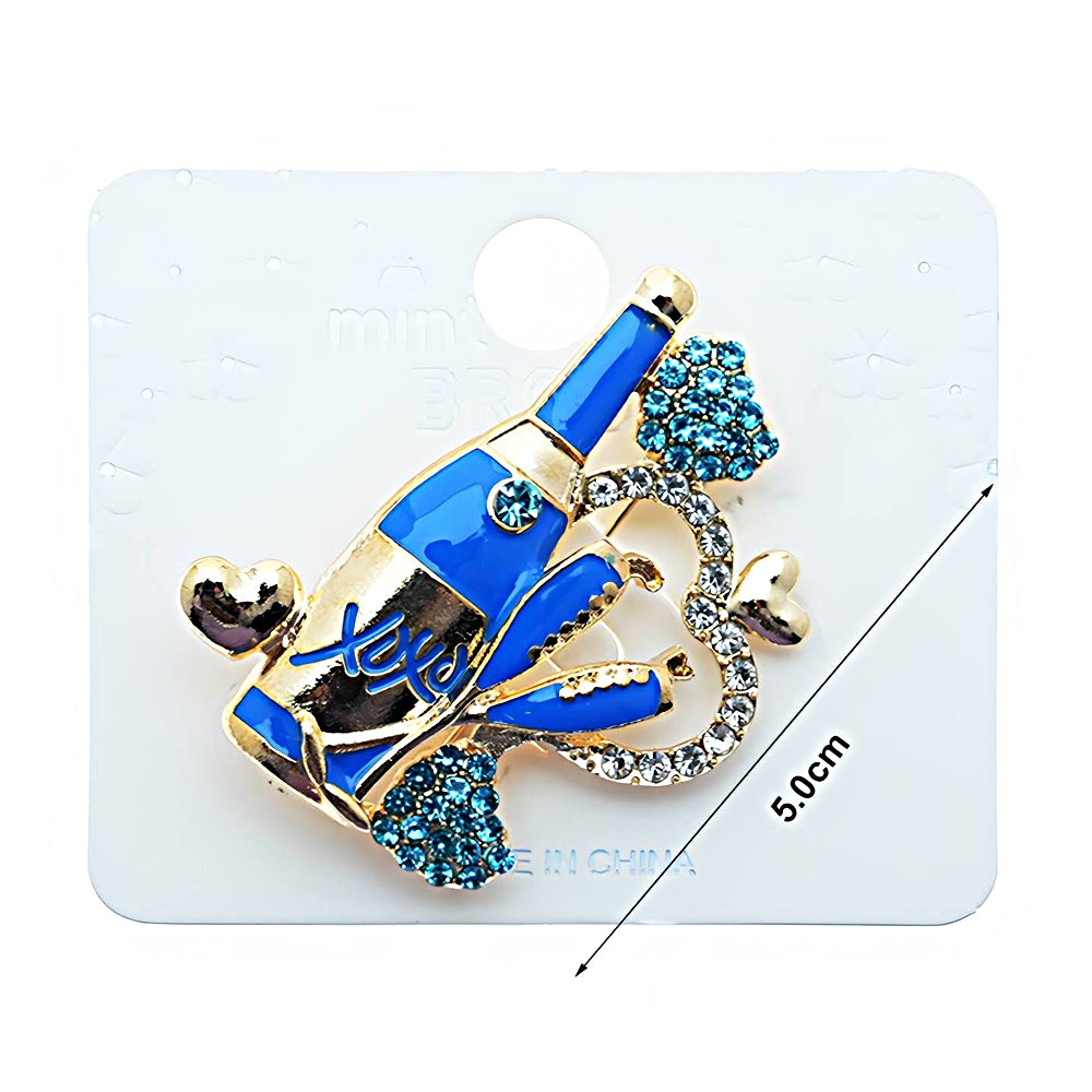 Enamel Rhinestone Champagne Bottle Brooch