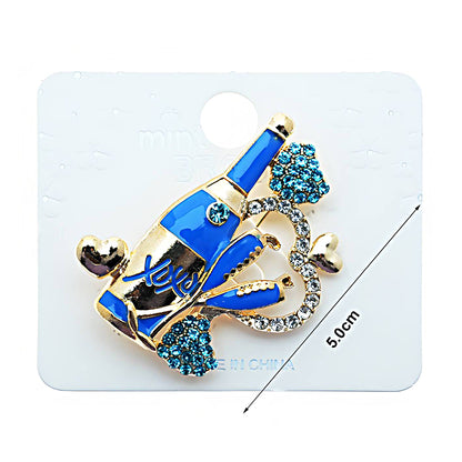 Enamel Rhinestone Champagne Bottle Brooch