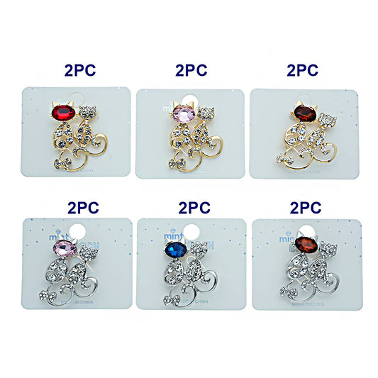 Rhinestone Cat Pair Brooch