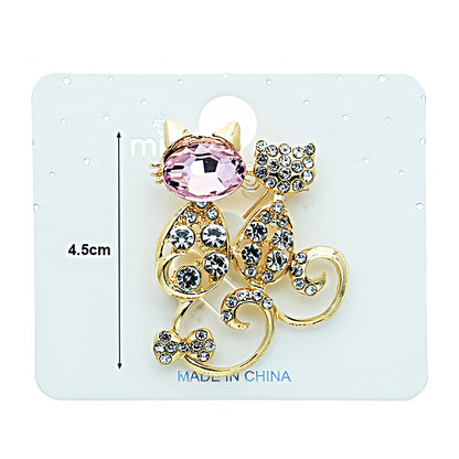 Rhinestone Cat Pair Brooch