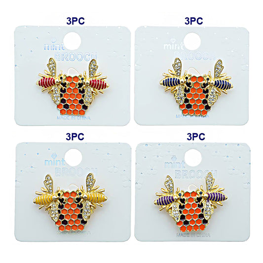 Enamel Honeybee On Honeycomb Brooch