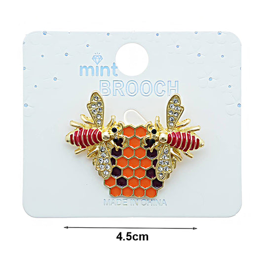 Enamel Honeybee On Honeycomb Brooch