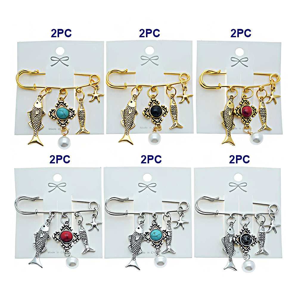 Fish Charm Safety Pin Brooch