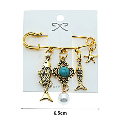 Fish Charm Safety Pin Brooch