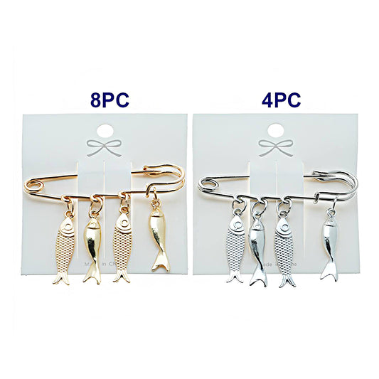 Fish Charm Safety Pin Brooch