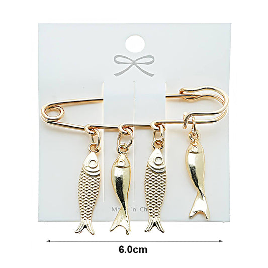 Fish Charm Safety Pin Brooch