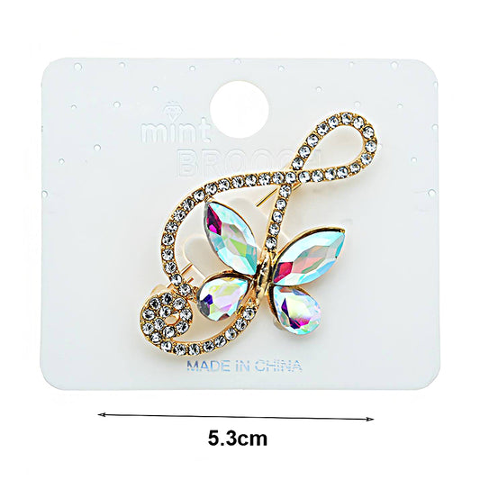 Rhinestone Butterfly Treble Clef Brooch