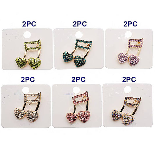 Rhinestone Heart Musical Note Brooch