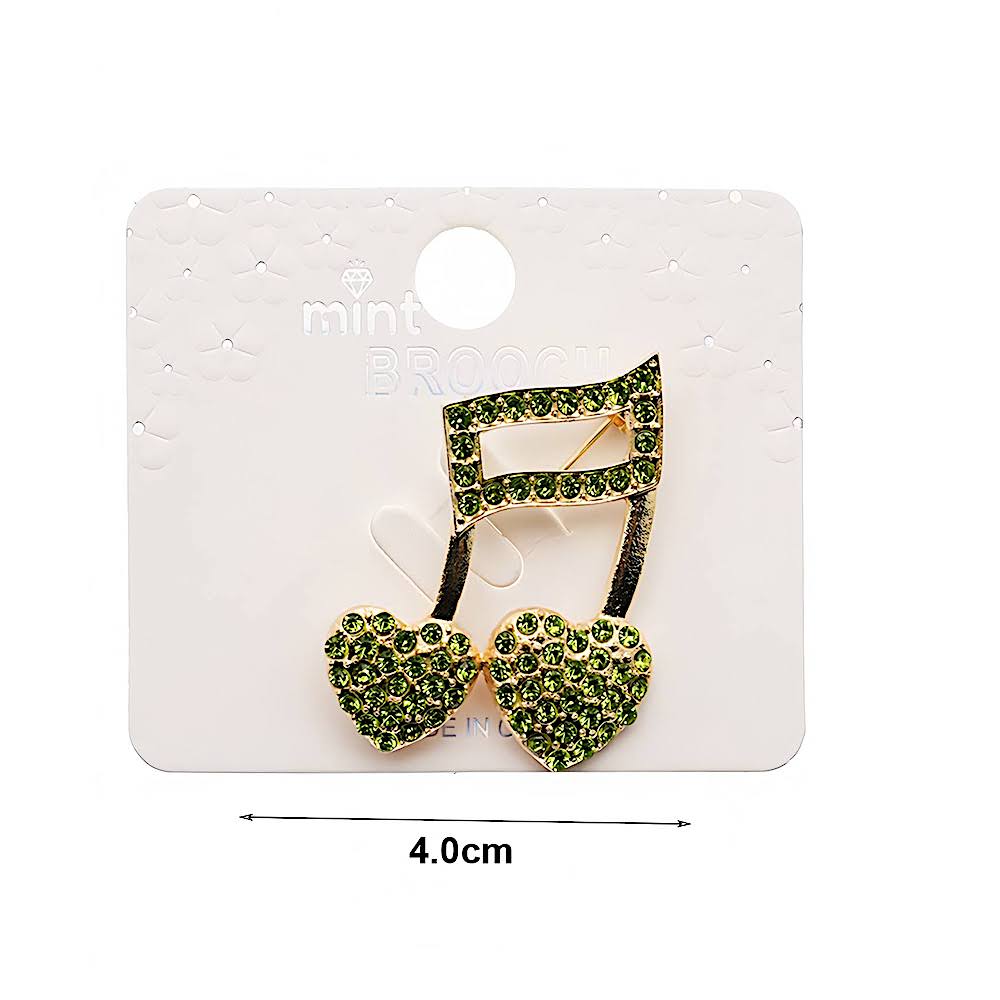 Rhinestone Heart Musical Note Brooch
