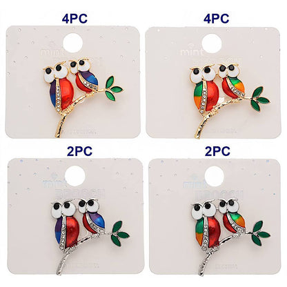 Perched Owl Pair Brooch