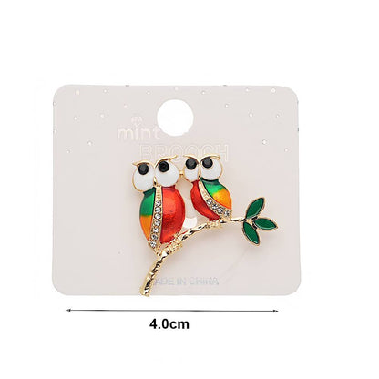Perched Owl Pair Brooch