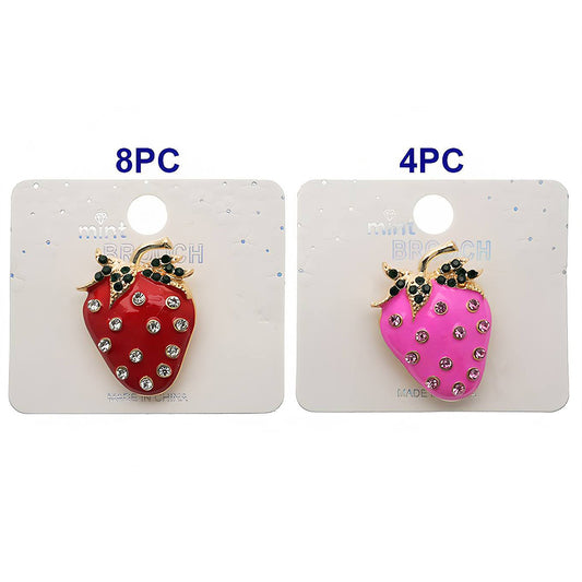 Rhinestone Enamel Strawberry Brooch